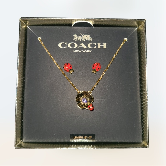 Coach Lady Bug Earring Necklace Set 